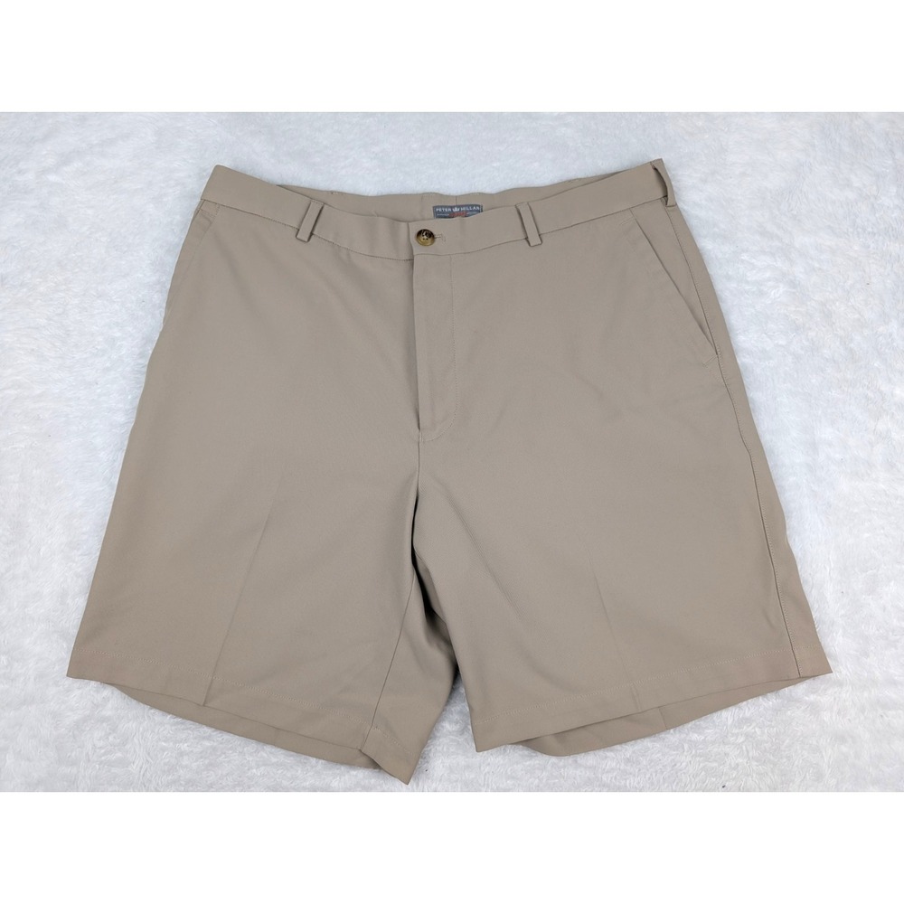 Peter Millar Shorts Mens 38" Beige Wicking Polyester Flat Front Missouri Logo
